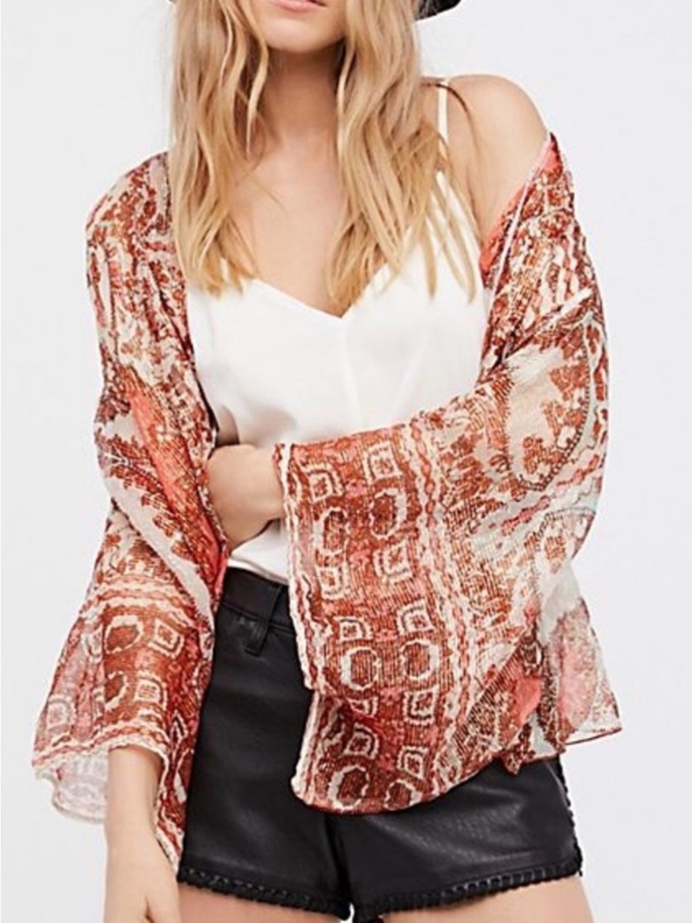 Free People Fleur de Lis Sheer Metallic Kimono size M EUC